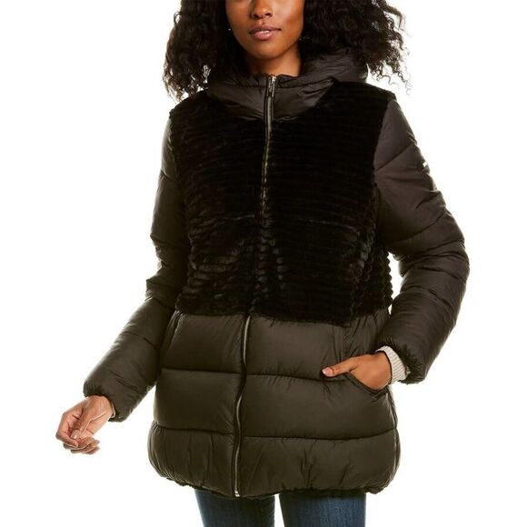 VIA SPIGA Reversible Faux Fur Hooded Puffer Jacket - Picture 1 of 5